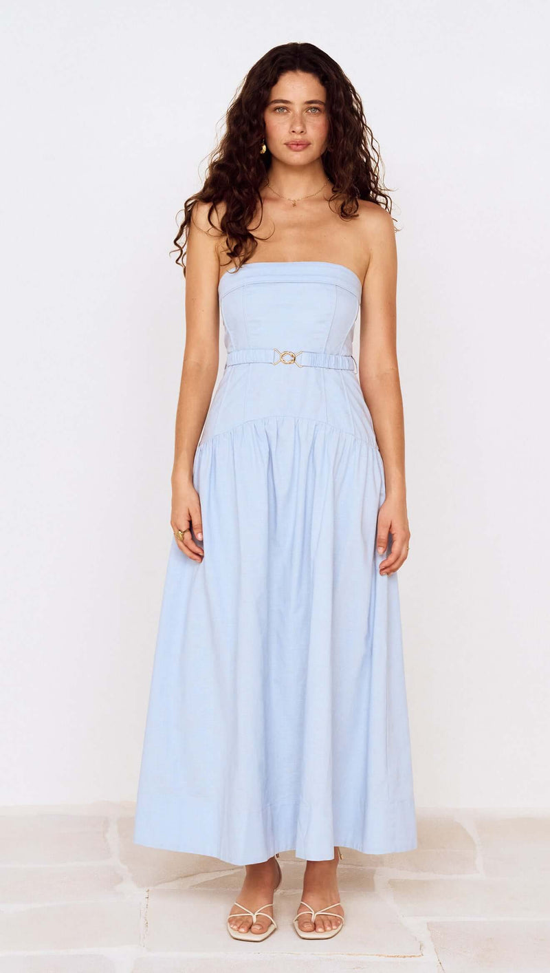 MINKPINK Ines Strapless Midi Dress - Sky Blue-Hand In Pocket