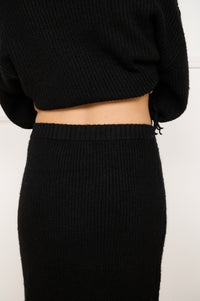 Minkpink Stevie Fringed Knit Midi Skirt - Black-Hand In Pocket
