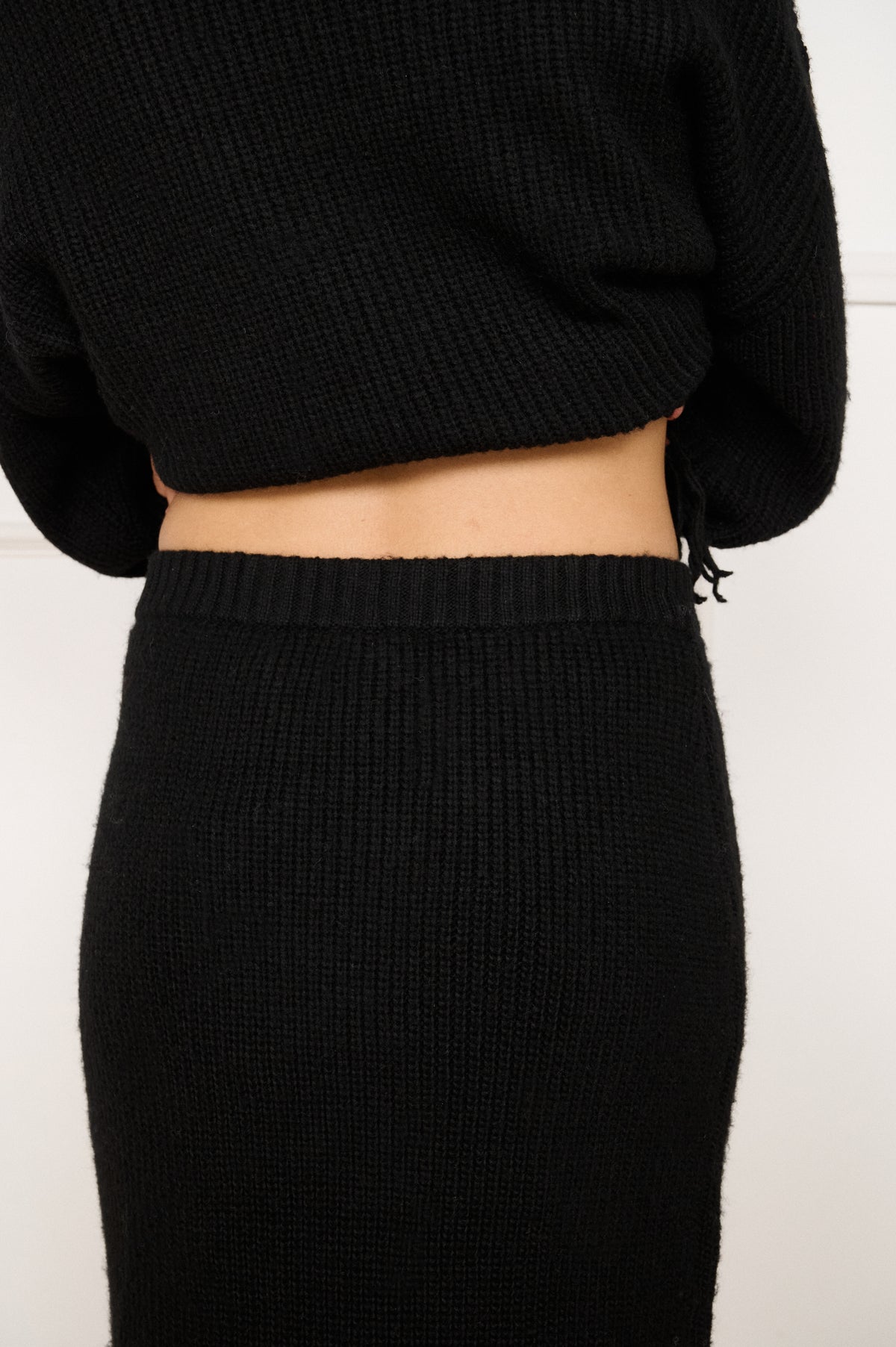 Minkpink Stevie Fringed Knit Midi Skirt - Black-Hand In Pocket
