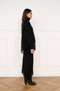 Minkpink Stevie Fringed Knit Midi Skirt - Black-Hand In Pocket