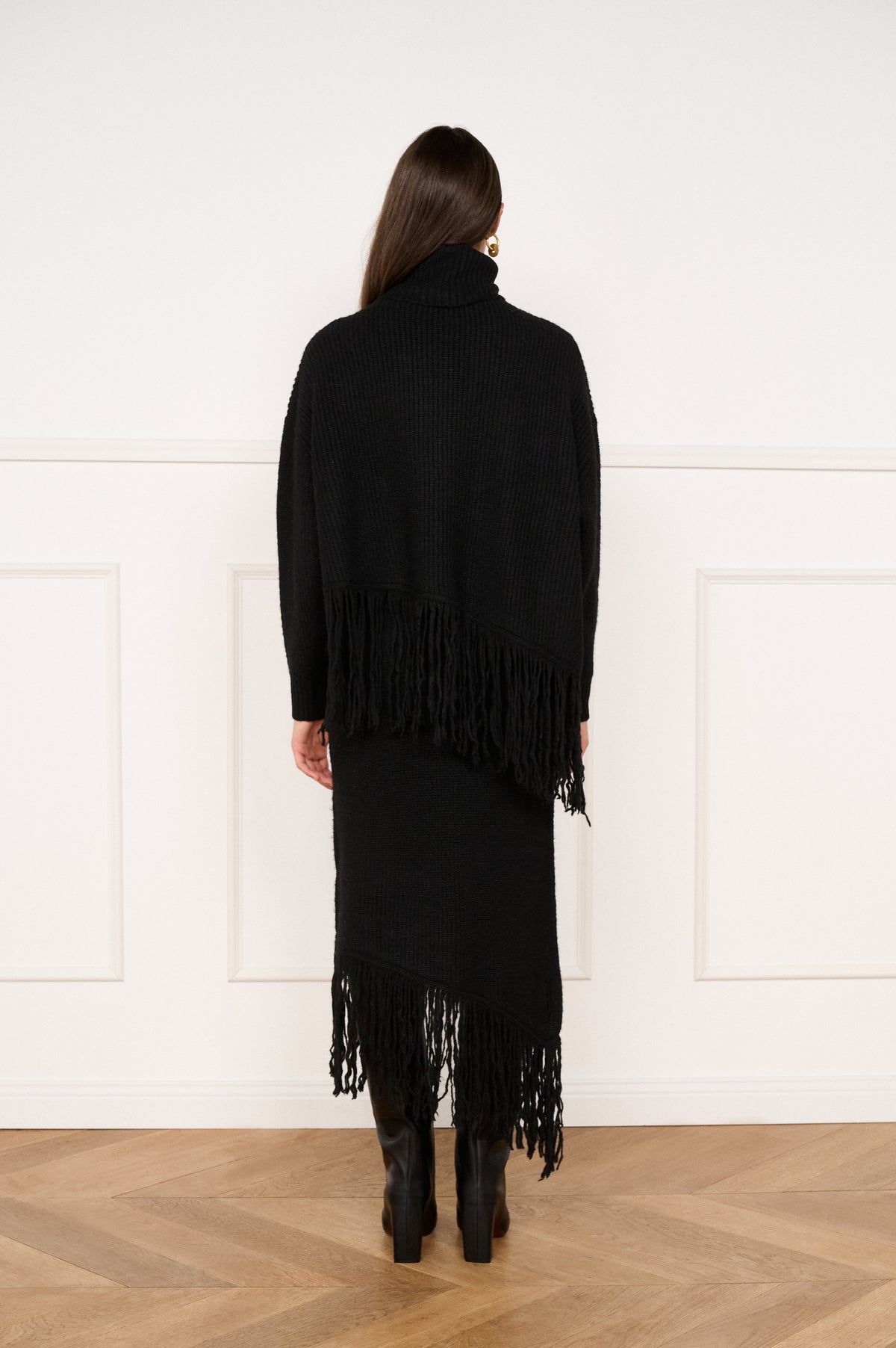 Minkpink Stevie Fringed Knit Midi Skirt - Black-Hand In Pocket