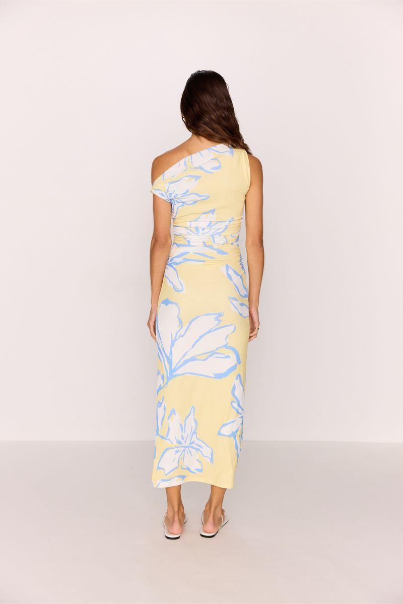 MINKPINK Esme Asymmetrical Maxi Dress - Lemon Floral-Hand In Pocket