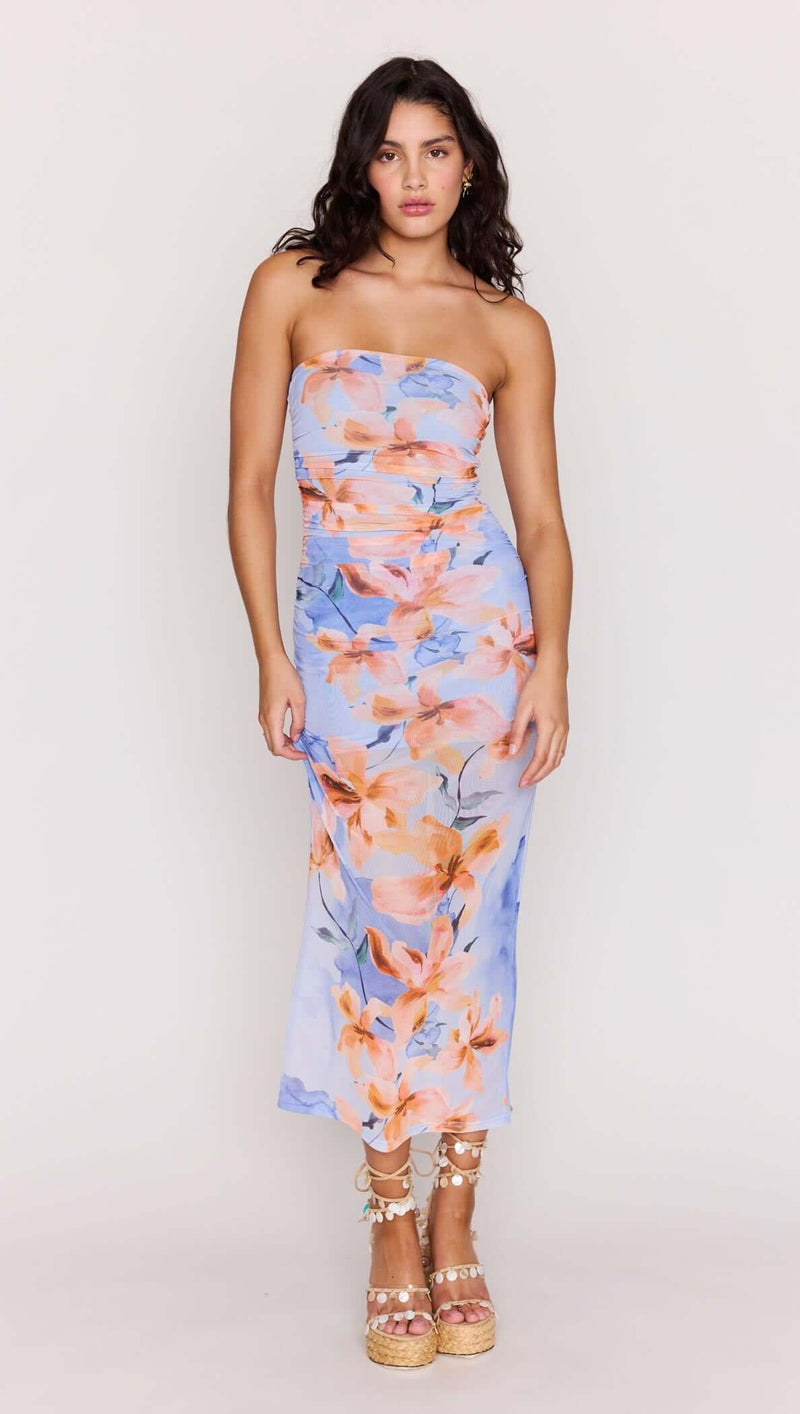 minkpink terracotta dweller midi dress Isadora Embroidered Midi Dress by MINKPINK