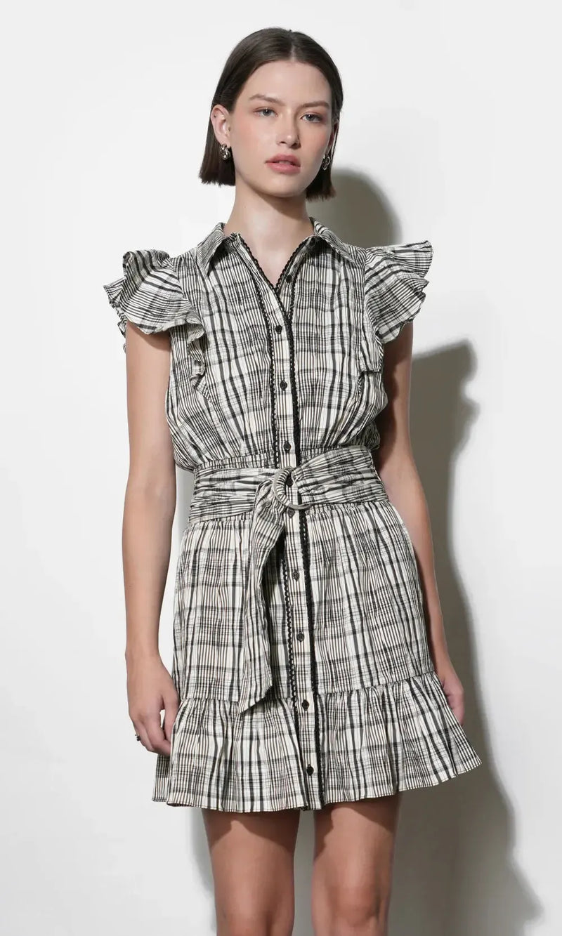 Greylin Mabel Plaid Mini Dress - Black/Ivory-Hand In Pocket