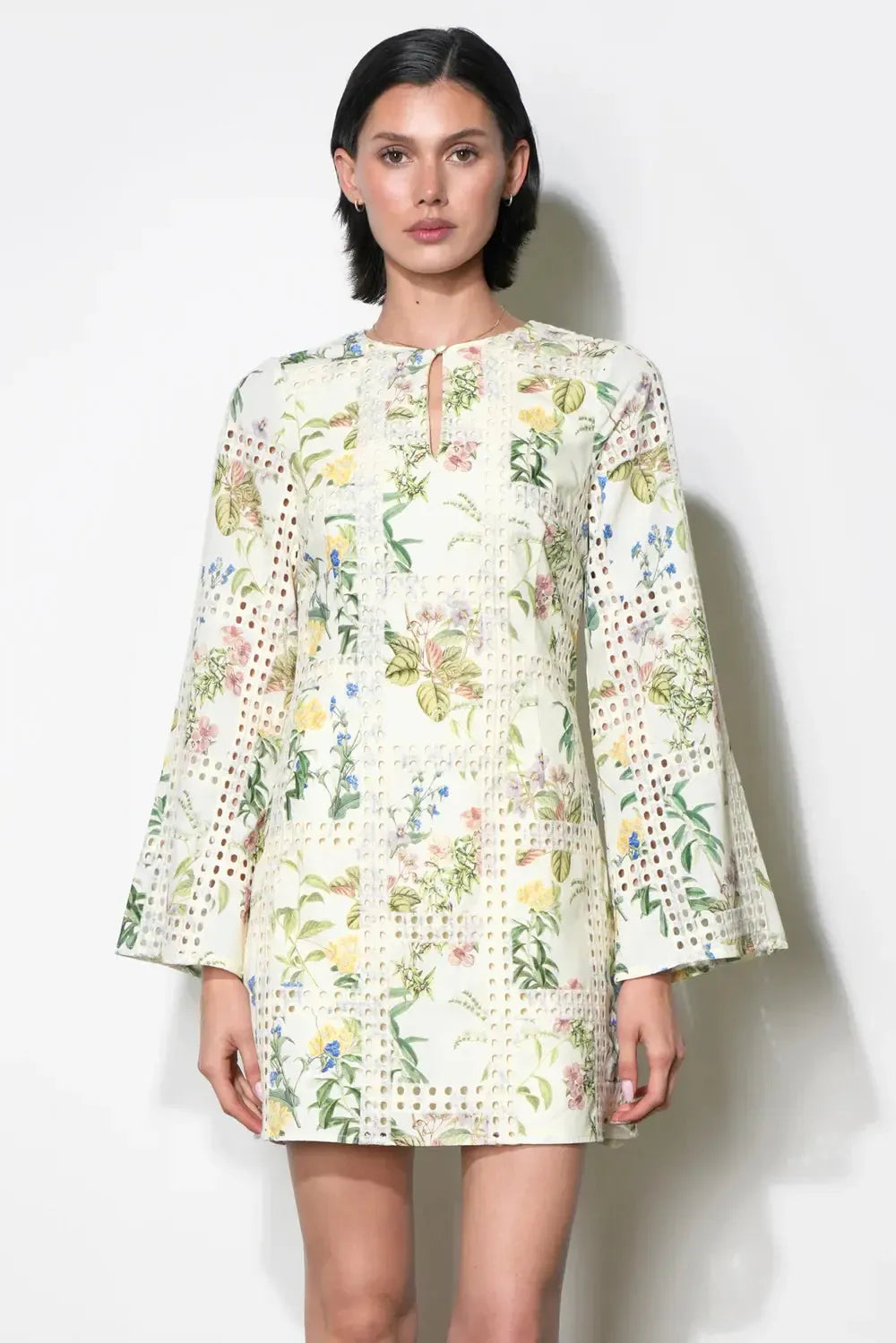 adelyn rae embroidered dress Adelyn Rae Eyelet Embroidered Puff Short Sleeve V-Neck Midi Dress, Womens, XS, White/Latte