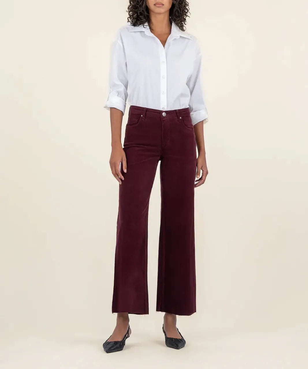 KUT Meg High Rise Fab Ab Wide Leg Corduroy - Dark Plum ***FINAL SALE***-Hand In Pocket