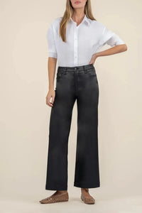 KUT Meg High Rise Fab Ab Wide Leg Raw Denim - Black