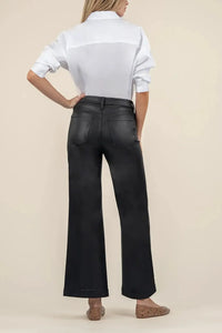KUT Meg High Rise Fab Ab Wide Leg Raw Denim - Black