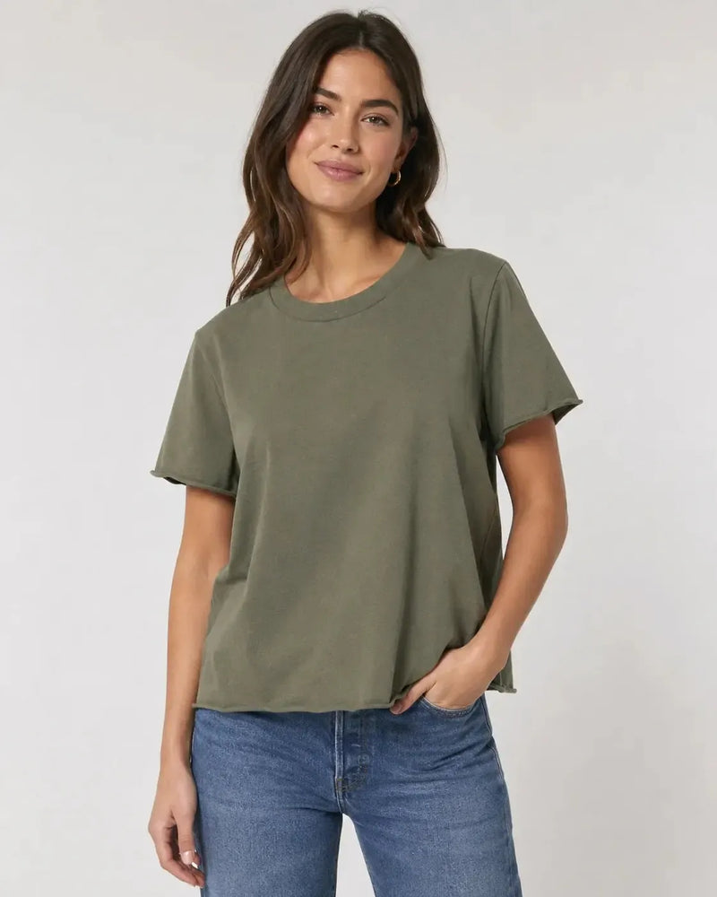 Michael Stars Jackie Raw Edge Tee - Dark Basil-Hand In Pocket