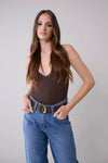 Laurel & Gold Mulholland Belt- Chocolate-Hand In Pocket