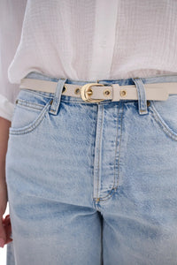 Laurel & Gold Sawtelle Belt - Eggshell-Hand In Pocket