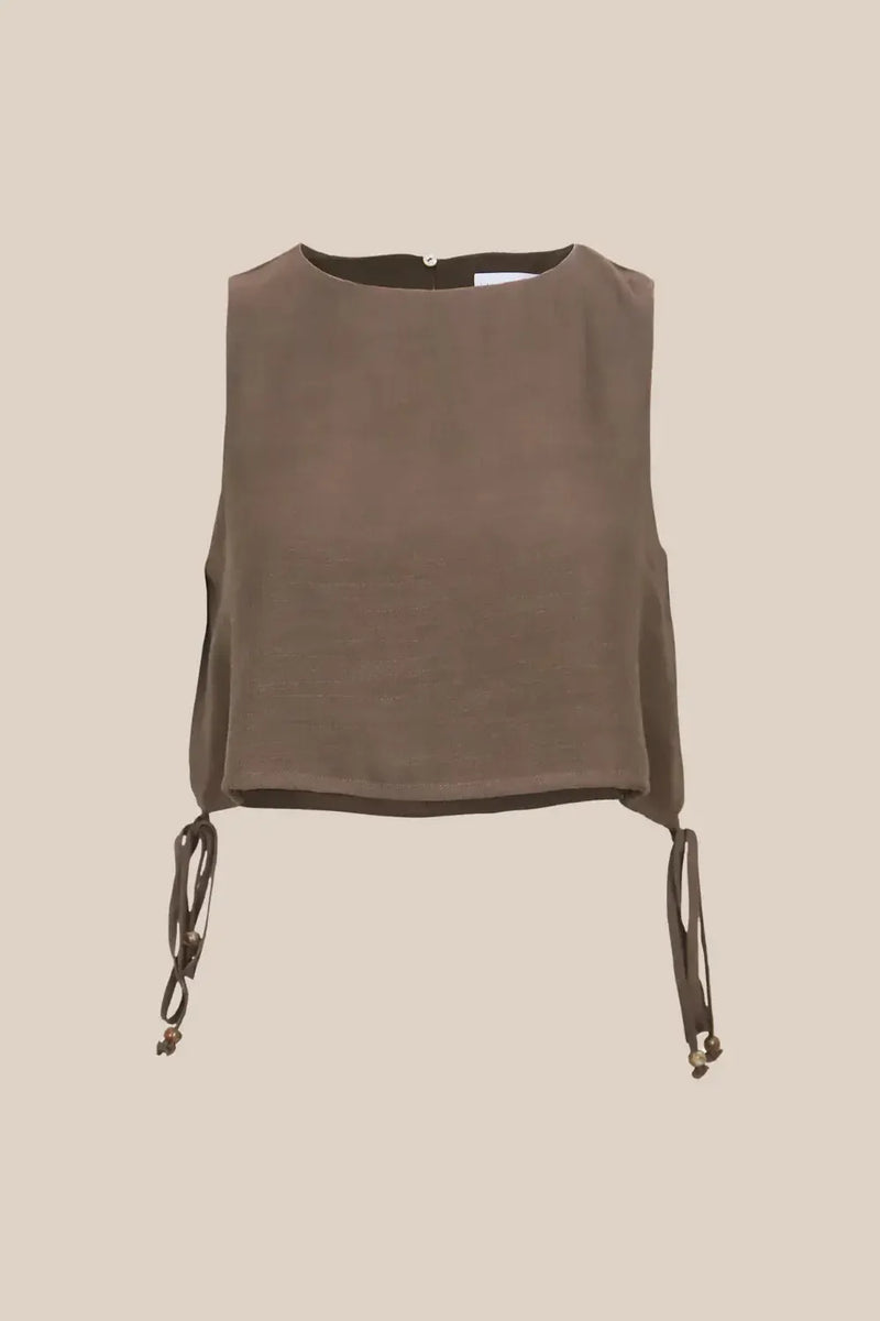 Lucy Paris Marie Side Tie Top- Brown-Hand In Pocket