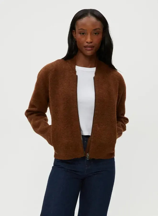 Michael Stars Lidia Cropped Bomber - Espresso-Hand In Pocket
