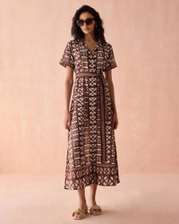 Omika Amira Shirtdress - Nari Cacao-Hand In Pocket