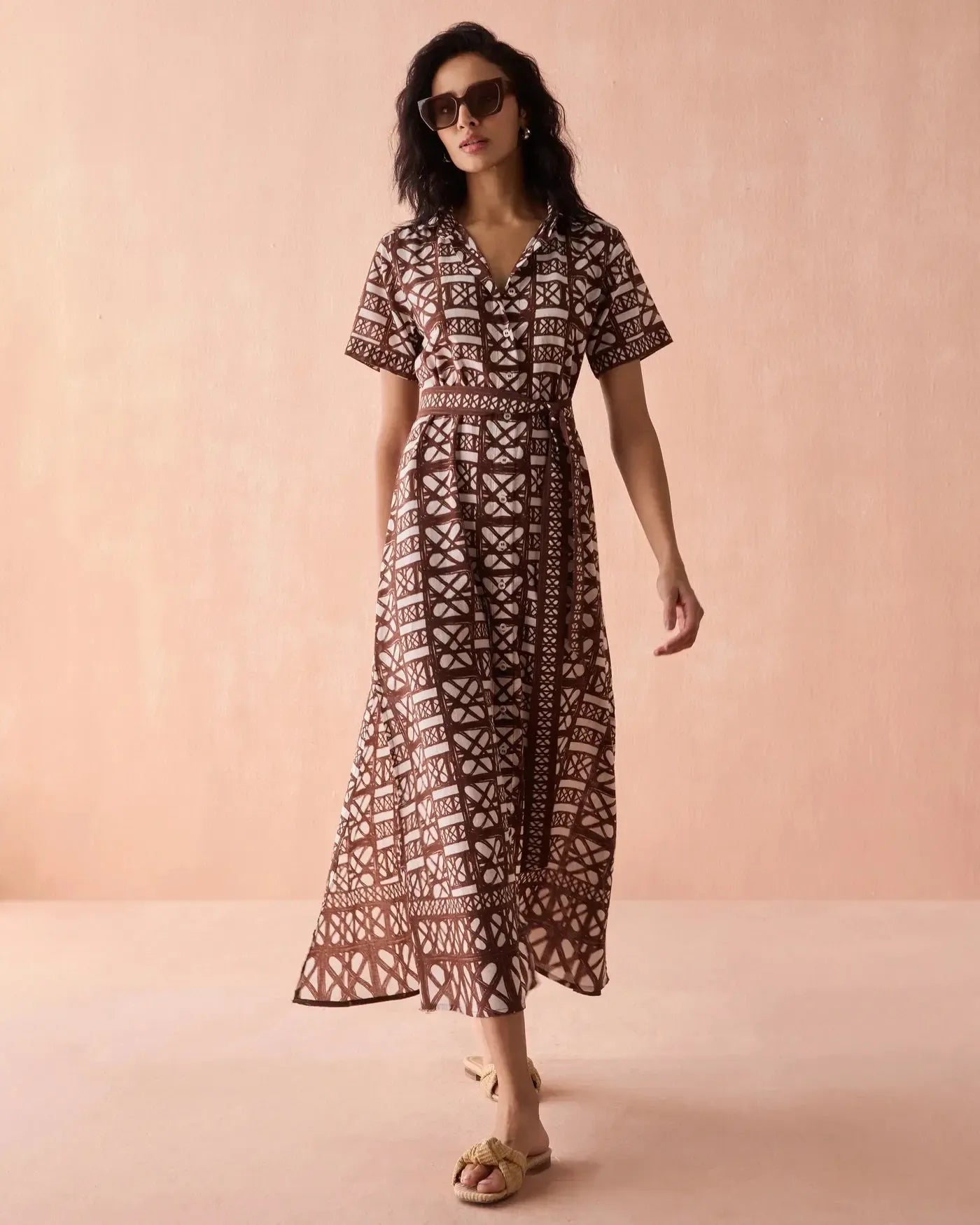 Omika Amira Shirtdress - Nari Cacao-Hand In Pocket