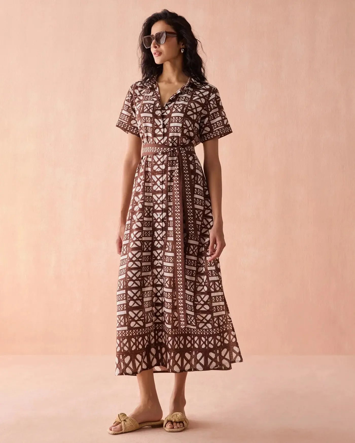 Omika Amira Shirtdress - Nari Cacao-Hand In Pocket