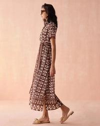 Omika Amira Shirtdress - Nari Cacao-Hand In Pocket