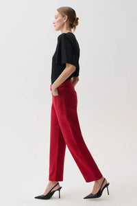 Pistola Lexi Mid Rise Bowed Straight Jean - Savvy Red-Hand In Pocket