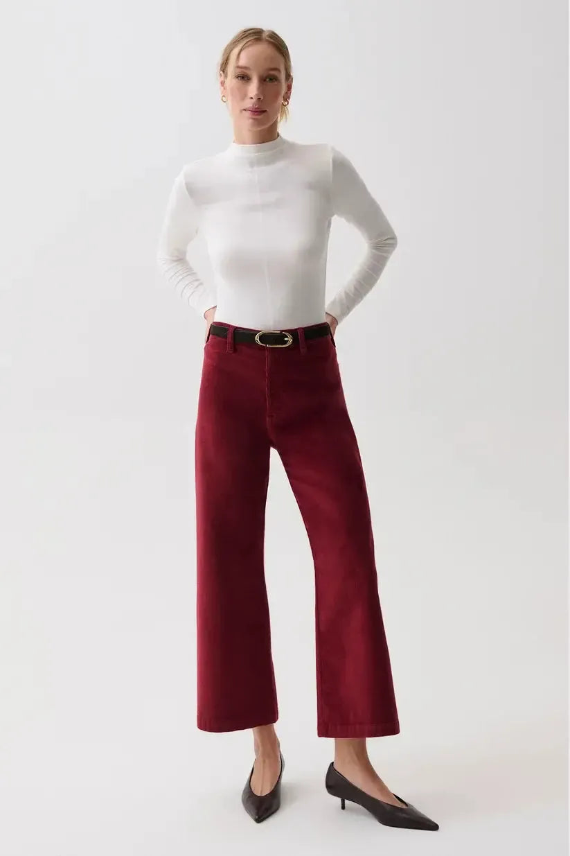 Pistola Penny Crop High Rise Wide Leg Crop - Deep Crimson-Hand In Pocket