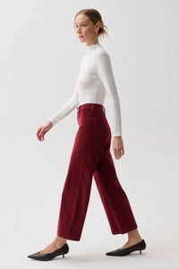 Pistola Penny Crop High Rise Wide Leg Crop - Deep Crimson-Hand In Pocket