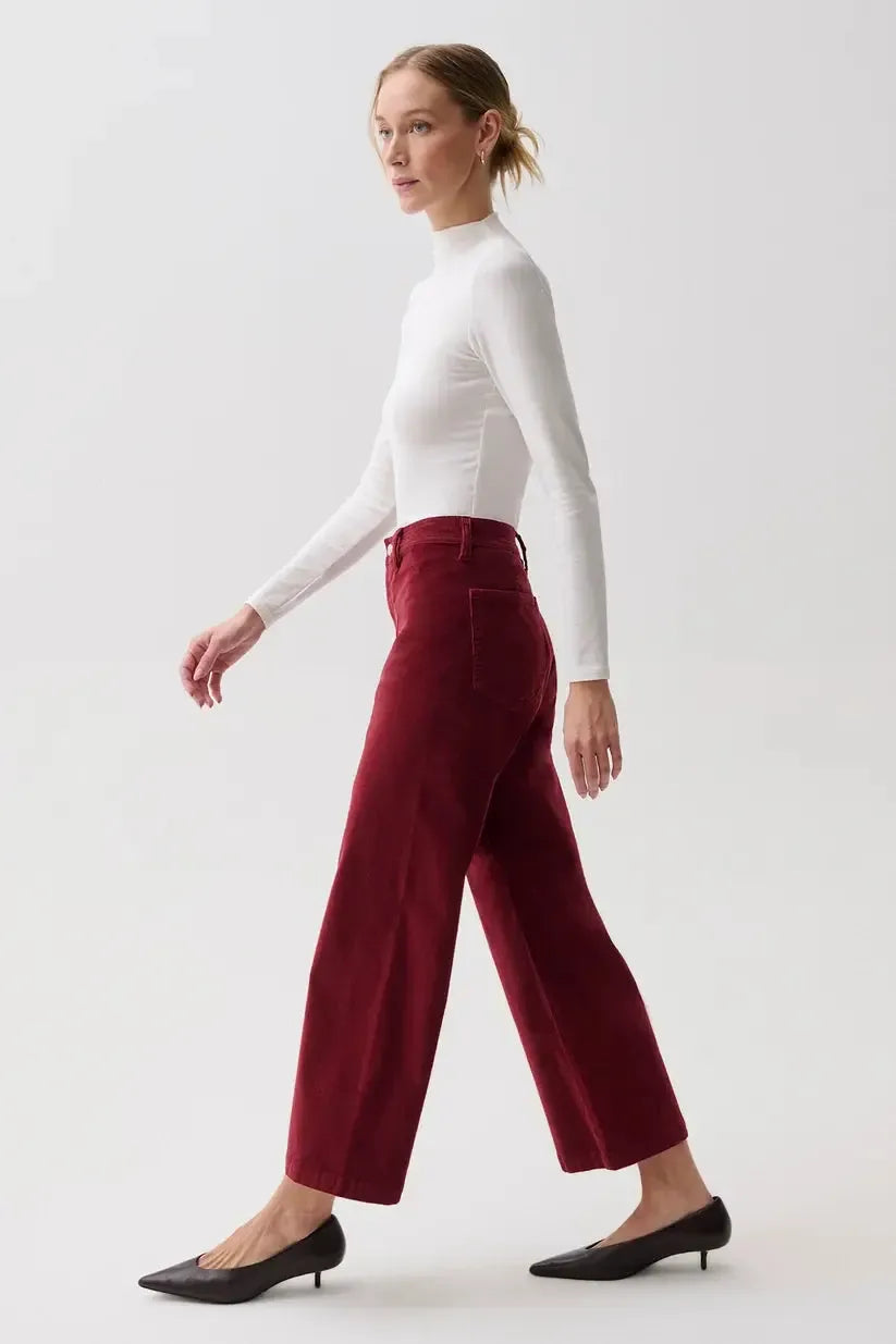Pistola Penny Crop High Rise Wide Leg Crop - Deep Crimson-Hand In Pocket
