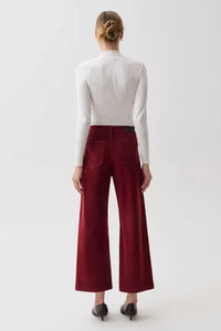 Pistola Penny Crop High Rise Wide Leg Crop - Deep Crimson-Hand In Pocket
