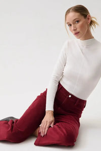 Pistola Penny Crop High Rise Wide Leg Crop - Deep Crimson-Hand In Pocket