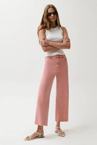 Pistola Penny Wide Leg Crop - Coral Rose-Hand In Pocket