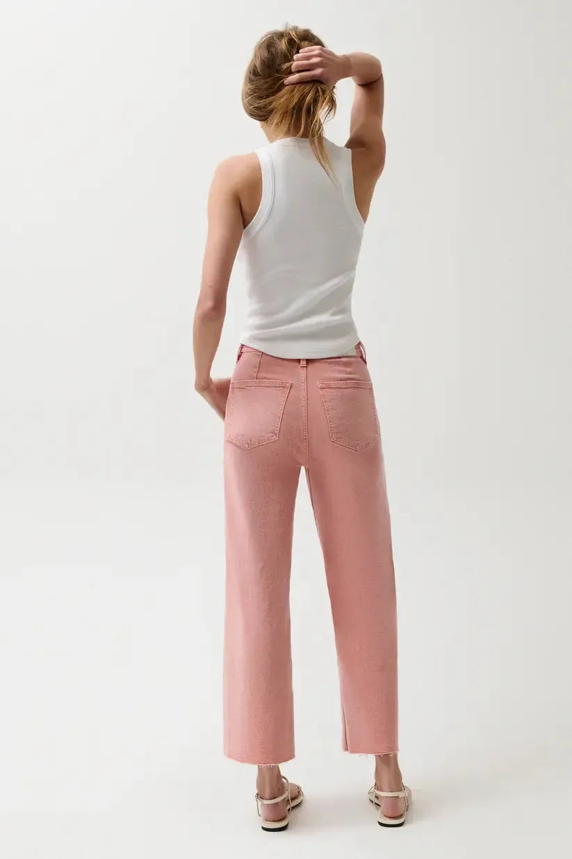 Pistola Penny Wide Leg Crop - Coral Rose-Hand In Pocket
