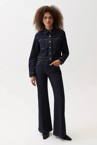 Pistola Carina High Rise Super Wide Flare Jean - Nightfall-Hand In Pocket