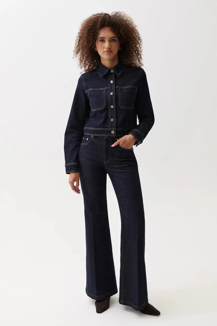Pistola Carina High Rise Super Wide Flare Jean - Nightfall-Hand In Pocket