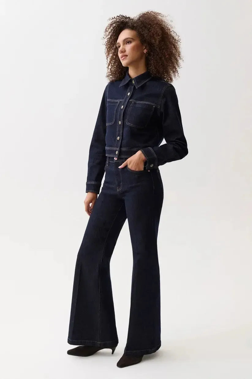 Pistola Carina High Rise Super Wide Flare Jean - Nightfall-Hand In Pocket