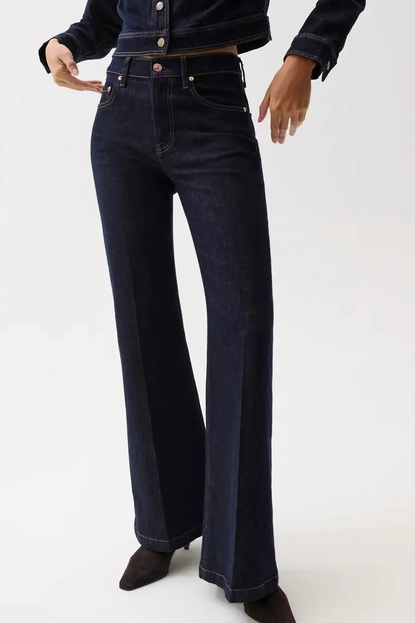 Pistola Carina High Rise Super Wide Flare Jean - Nightfall-Hand In Pocket
