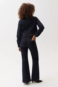 Pistola Carina High Rise Super Wide Flare Jean - Nightfall-Hand In Pocket