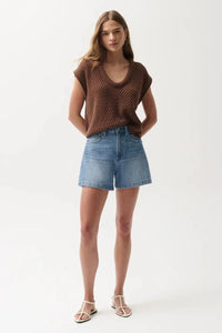 Pistola Saige High Rise A-Line Short - Sail Away-Hand In Pocket