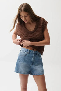 Pistola Saige High Rise A-Line Short - Sail Away-Hand In Pocket