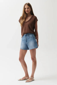 Pistola Saige High Rise A-Line Short - Sail Away-Hand In Pocket