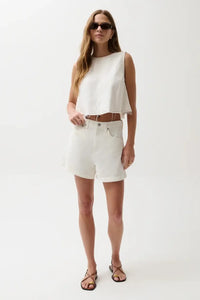 Pistola Kimora High Rise A-Line Short - Egret-Hand In Pocket