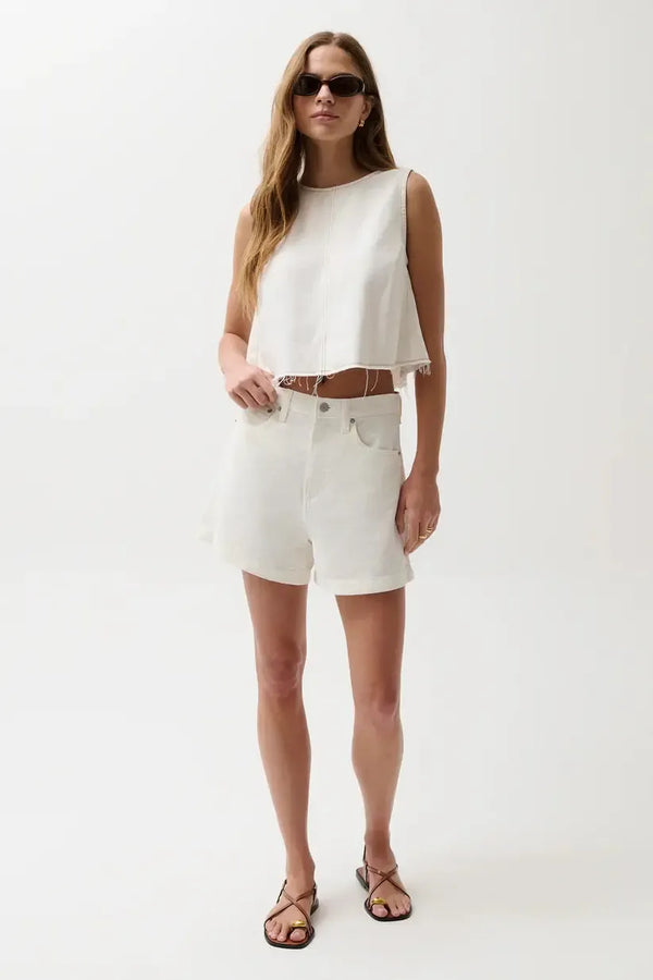 Pistola Kimora High Rise A-Line Short - Egret-Hand In Pocket
