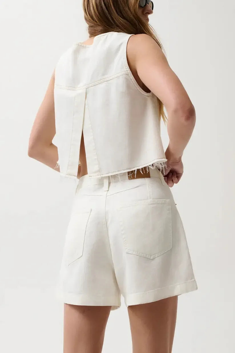 Pistola Kimora High Rise A-Line Short - Egret-Hand In Pocket