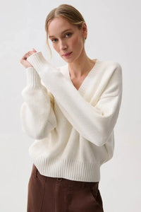 Pistola Nika Heavyweight V Neck Sweater - White-Hand In Pocket