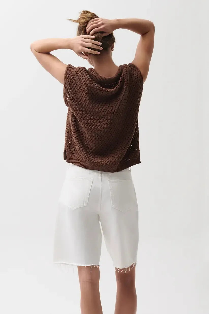 Pistola Beck Open Knit Cropped Sweater - Java-Hand In Pocket