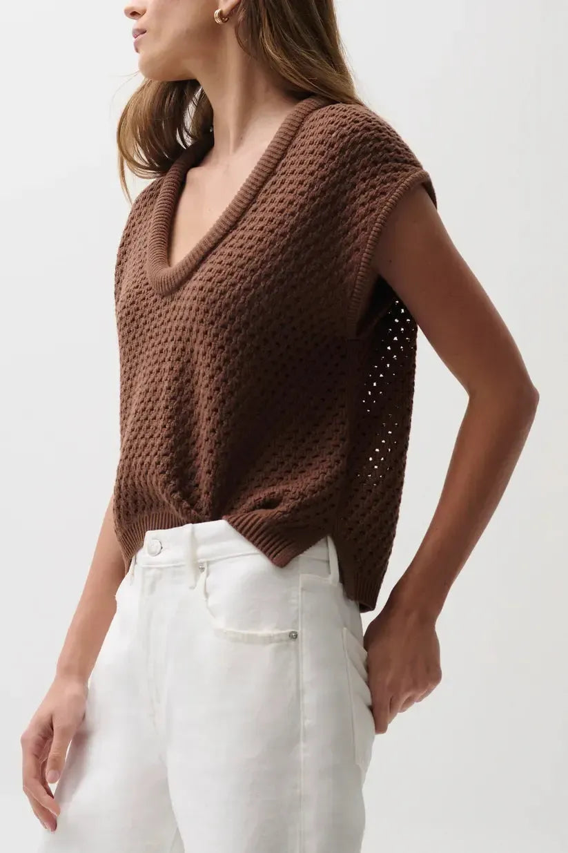 Pistola Beck Open Knit Cropped Sweater - Java-Hand In Pocket