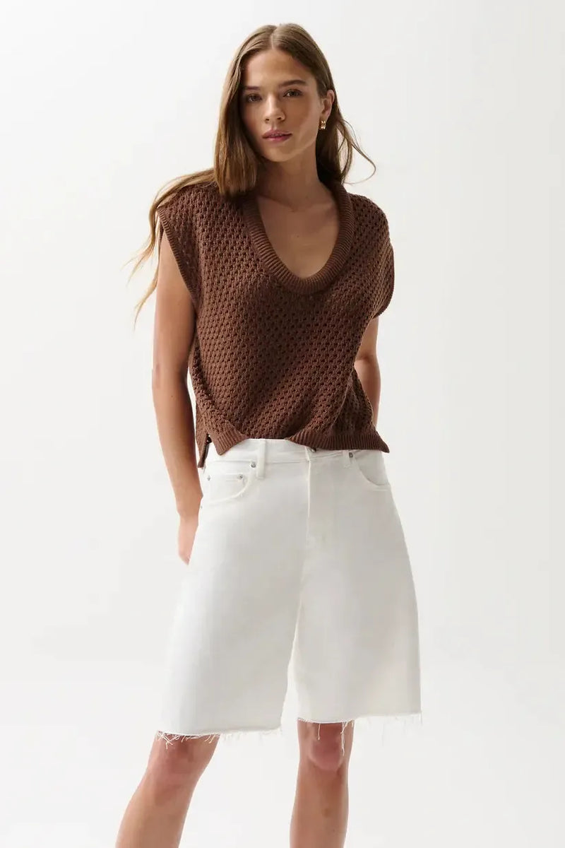 Pistola Beck Open Knit Cropped Sweater - Java-Hand In Pocket