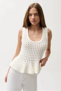 Pistola Anna Peplum Openwork Sweater Tank - White-Hand In Pocket
