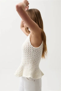 Pistola Anna Peplum Openwork Sweater Tank - White-Hand In Pocket