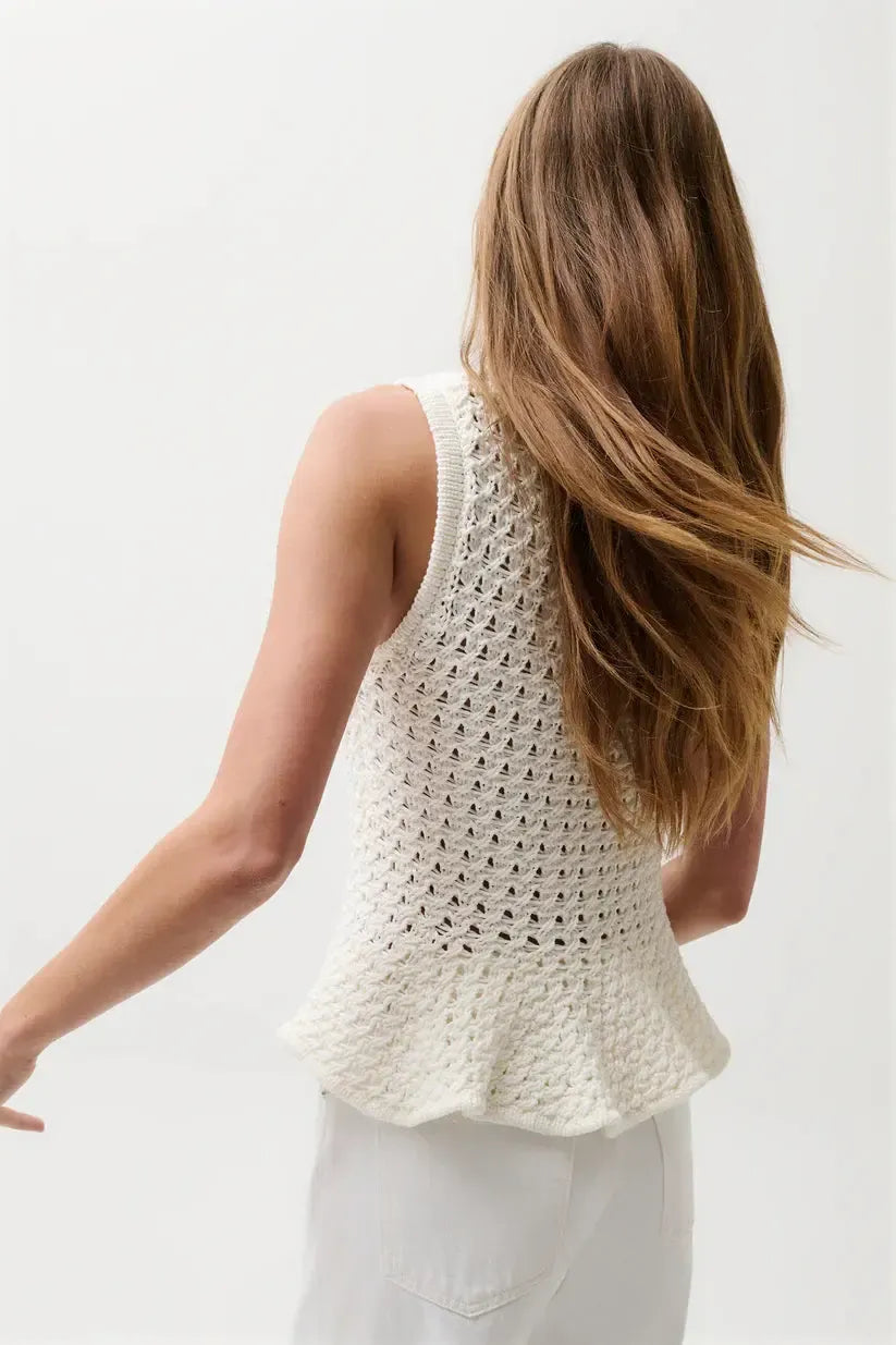 Pistola Anna Peplum Openwork Sweater Tank - White-Hand In Pocket