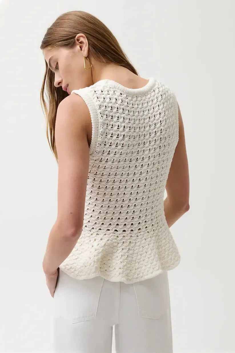 Pistola Anna Peplum Openwork Sweater Tank - White-Hand In Pocket