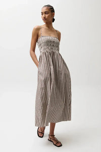 Pistola Bianca Shirred Bodice Dress - Java Stripe-Hand In Pocket