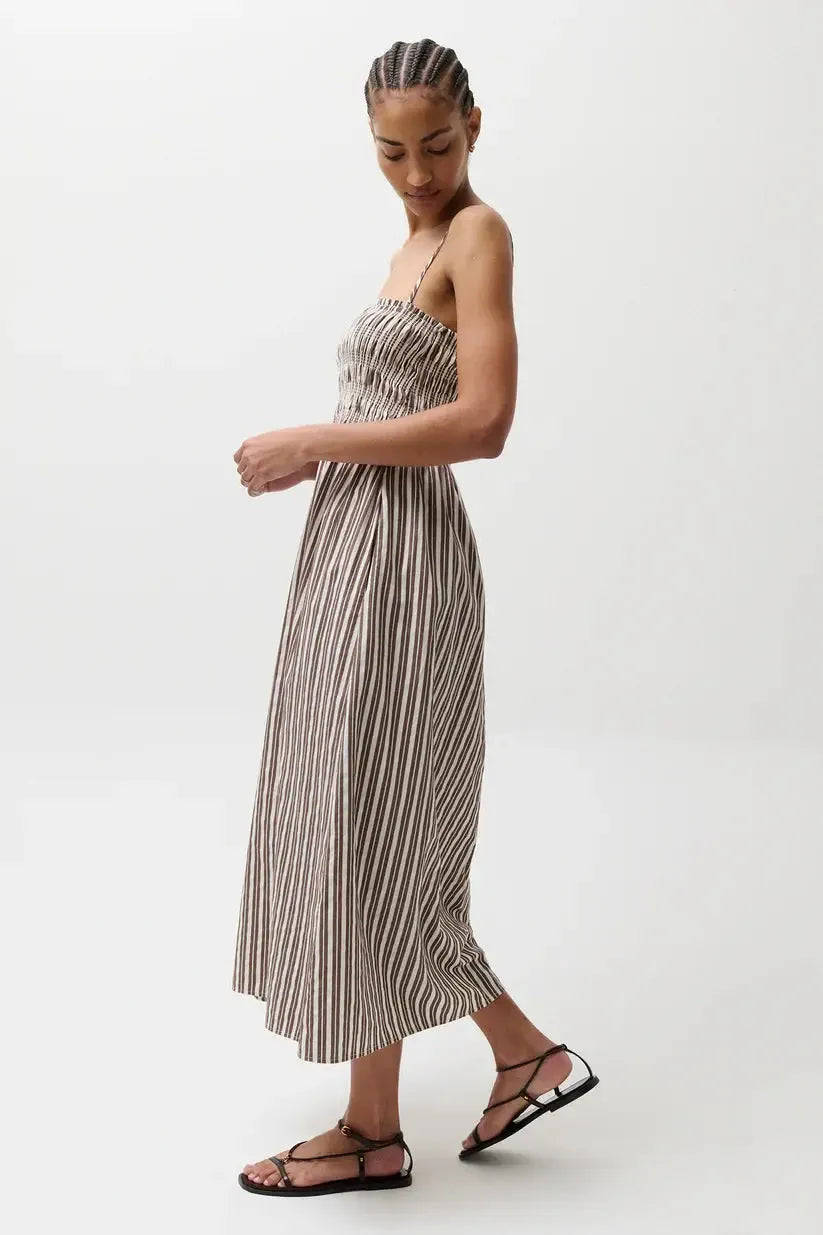 Pistola Bianca Shirred Bodice Dress - Java Stripe-Hand In Pocket